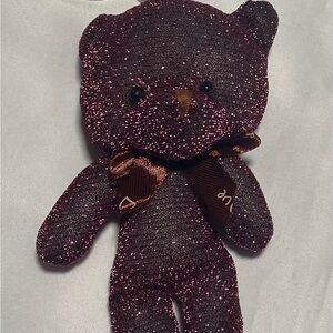 Glittery Purple Teddy Bear with Bow Purse Charm Key Chain
